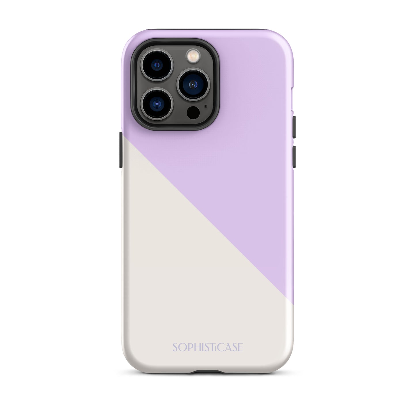 Tough Phone Case Featuring Purple Cream Diagonal Split Design for iPhone 14 Pro Max Glossy