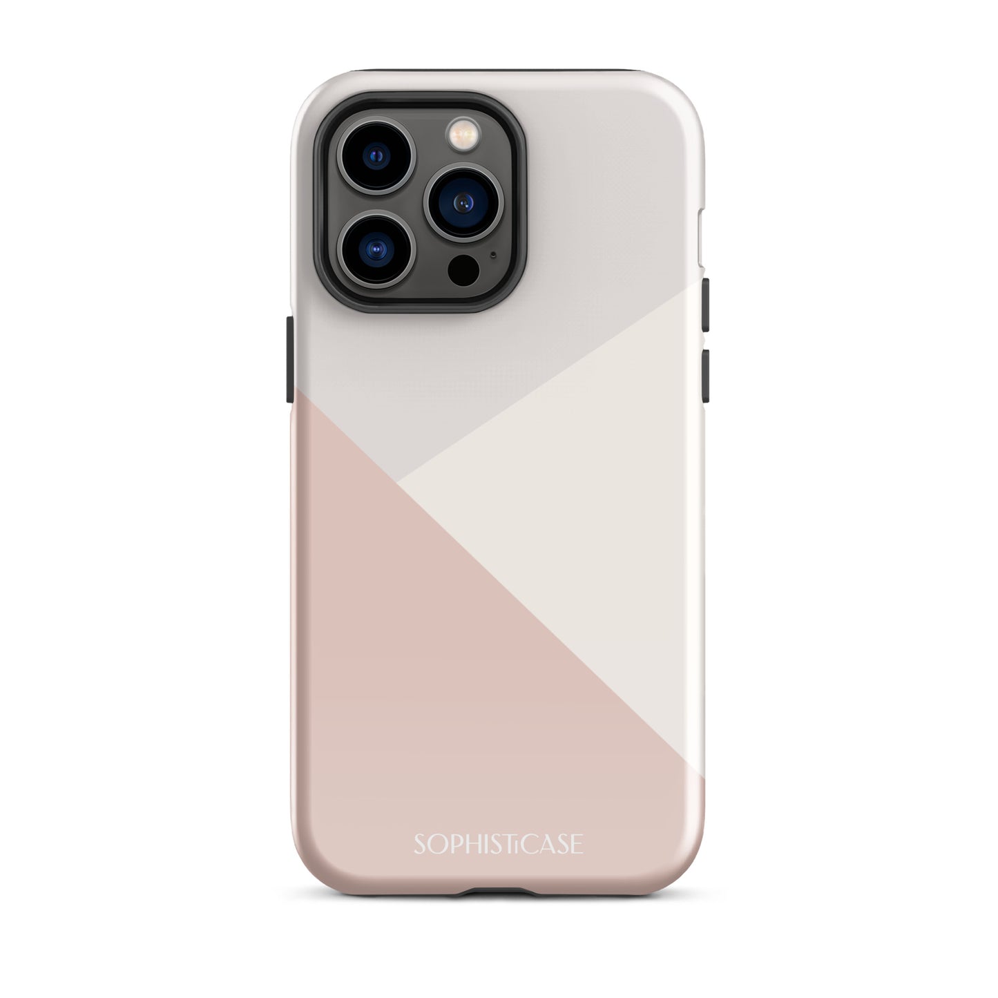 Tough Phone Case Featuring Three Tone Neutral Beige Cream Diagonal Design for iPhone 14 Pro Max Glossy 