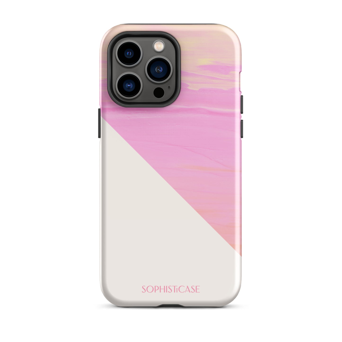 Tough Phone Case Featuring Yellow Pink Cream Summer Sunset Water Ripples Ocean Waves Design for iPhone 14 Pro Max Glossy