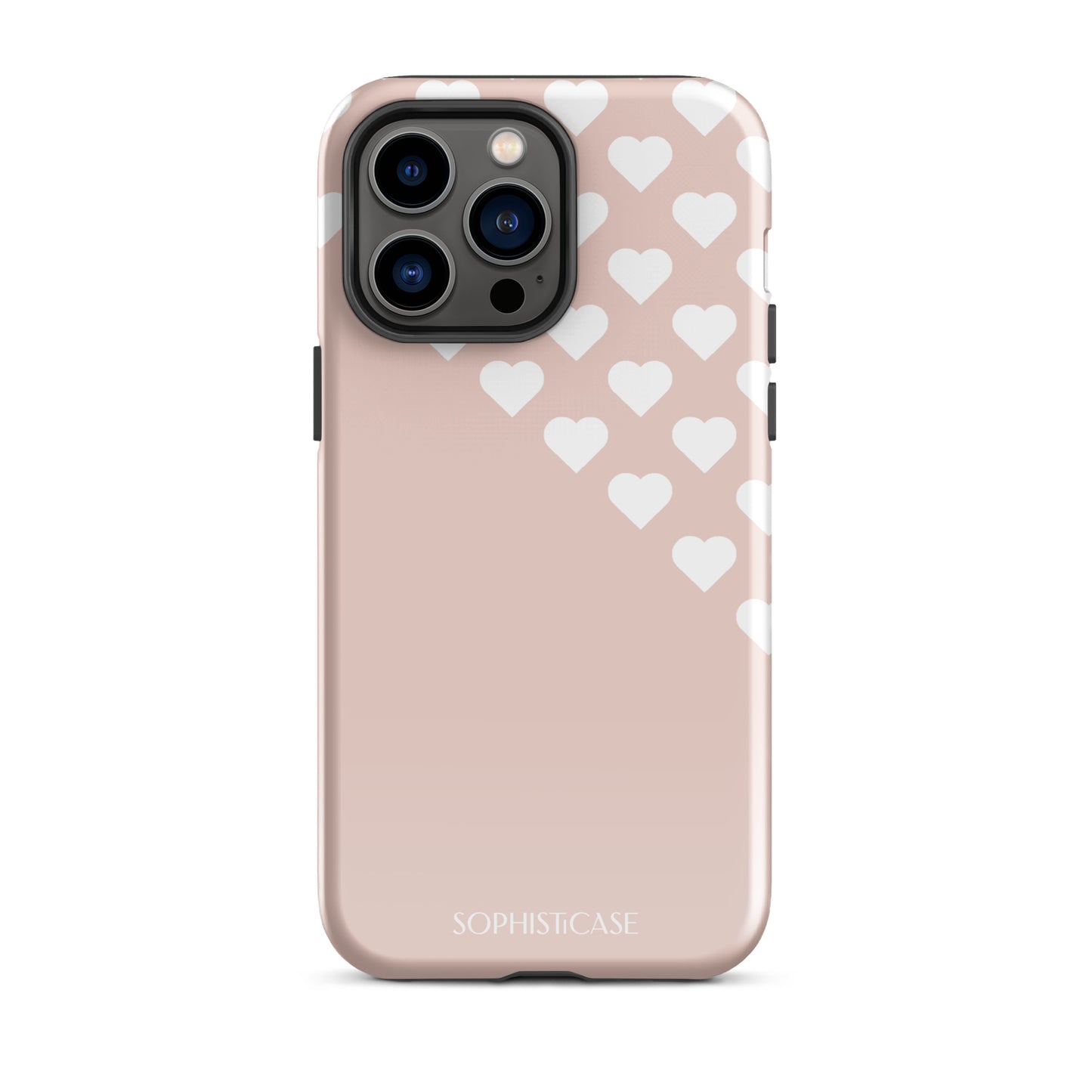 Tough Phone Case Featuring Neutral Beige Cream Tiny Hearts Design for iPhone 14 Pro Max Glossy