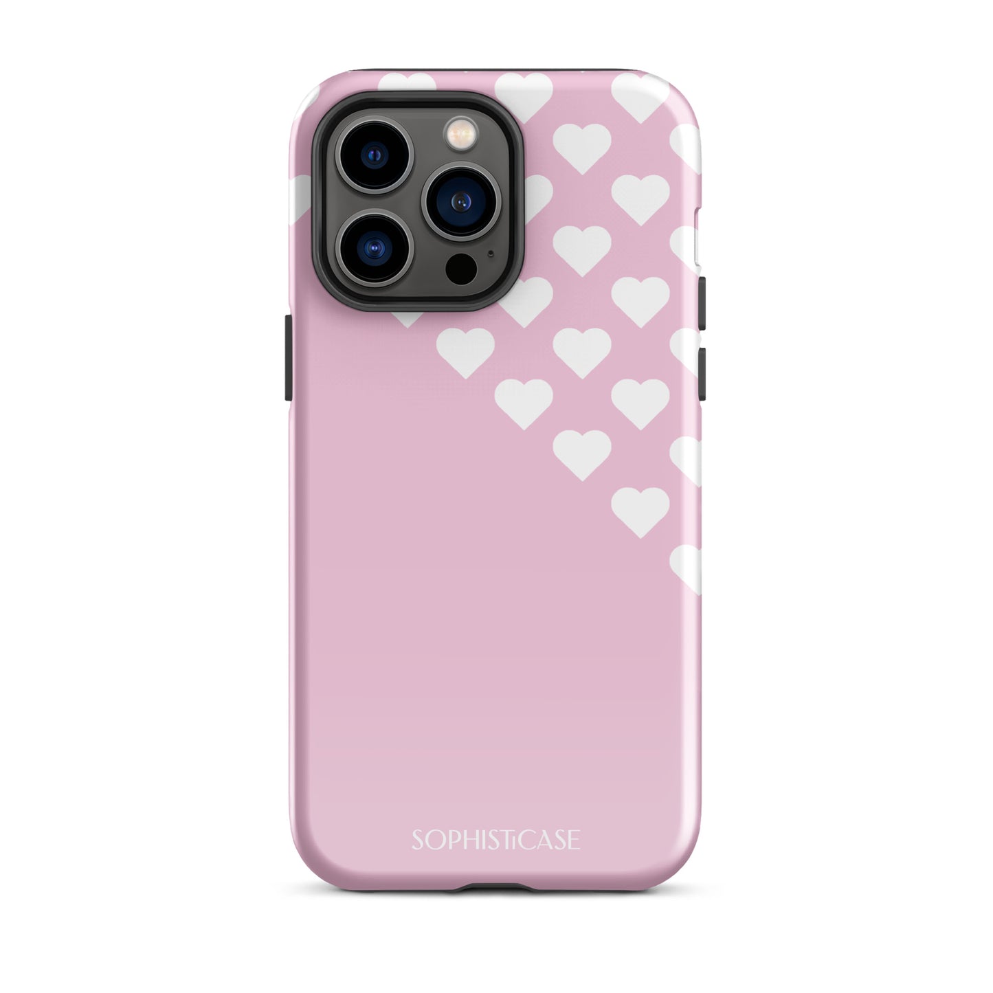 Tough Phone Case Featuring Pink Cream Tiny Hearts Design for iPhone 14 Pro Max Glossy