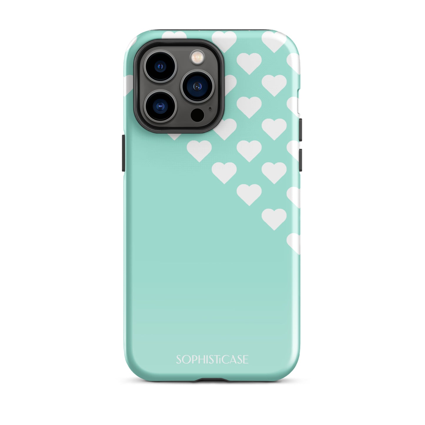 Tough Phone Case Featuring Black Cream Tiny Hearts Design for iPhone 14 Pro Max Glossy