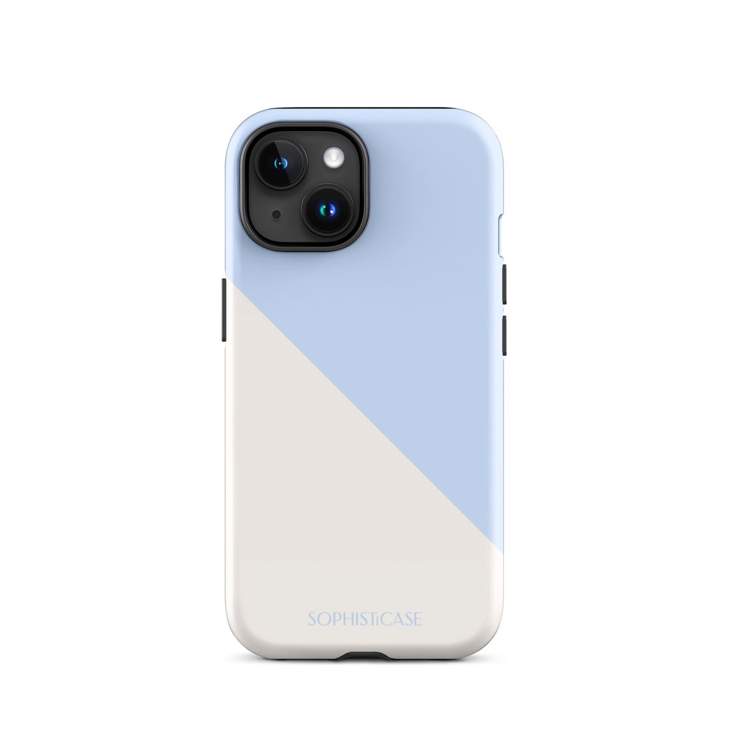 Tough Phone Case Featuring Baby Blue Cream Diagonal Split Design for iPhone 15 Glossy