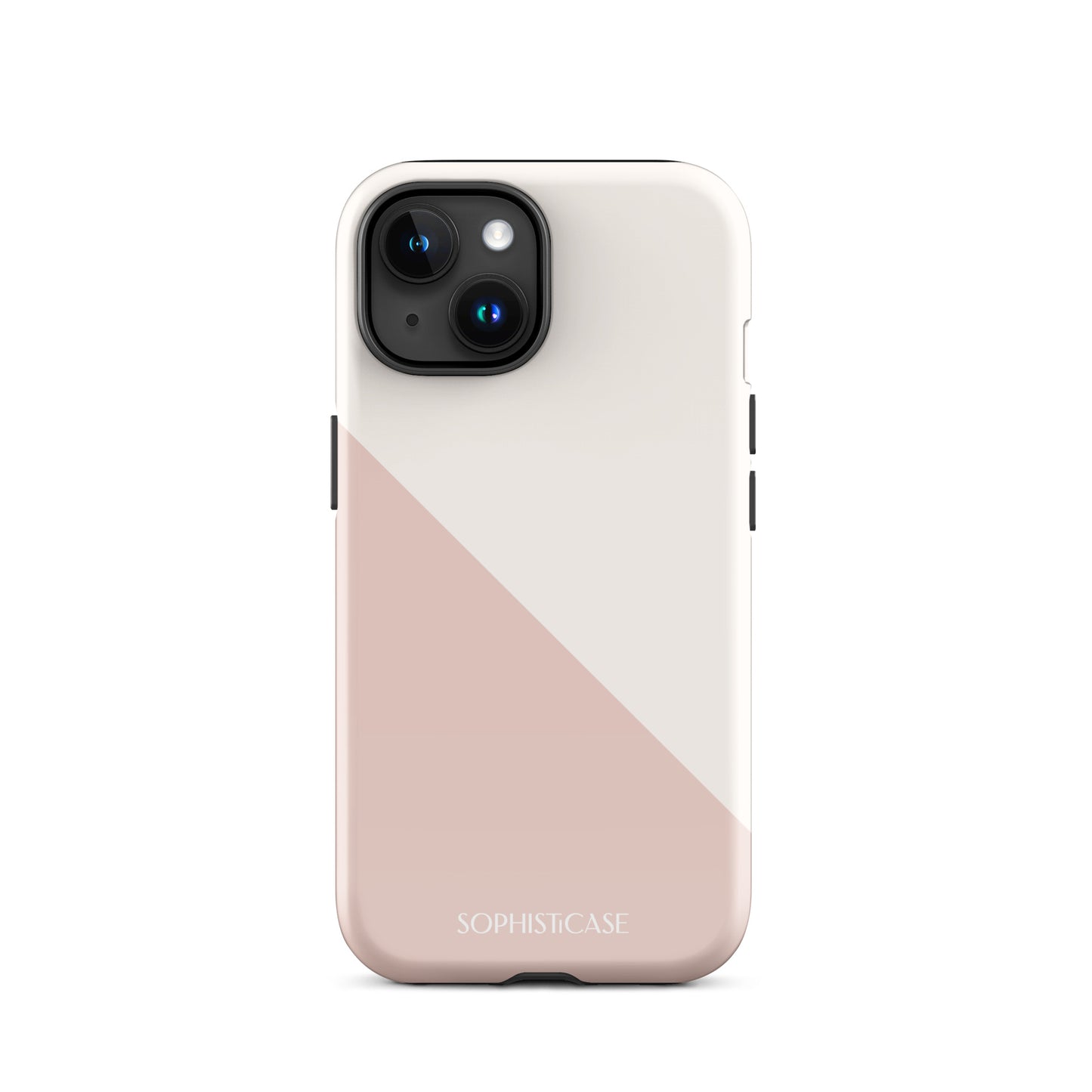 Tough Phone Case Featuring Neutral Beige Cream Diagonal Split Design for iPhone 15 Glossy