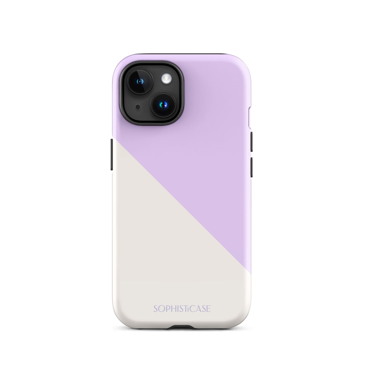 Tough Phone Case Featuring Purple Cream Diagonal Split Design for iPhone 15 Glossy