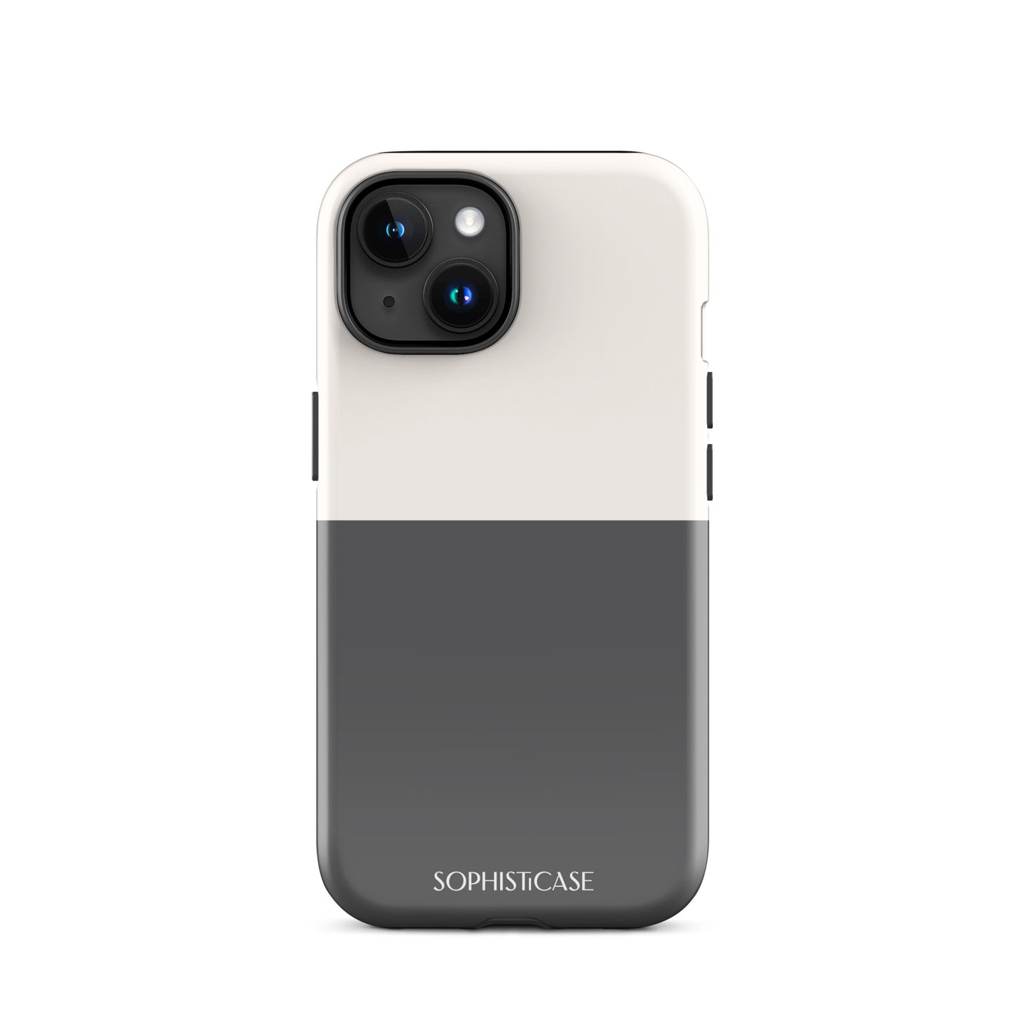 Tough Phone Case Featuring Two Tone Grey Cream Design for iPhone 15 Glossy 