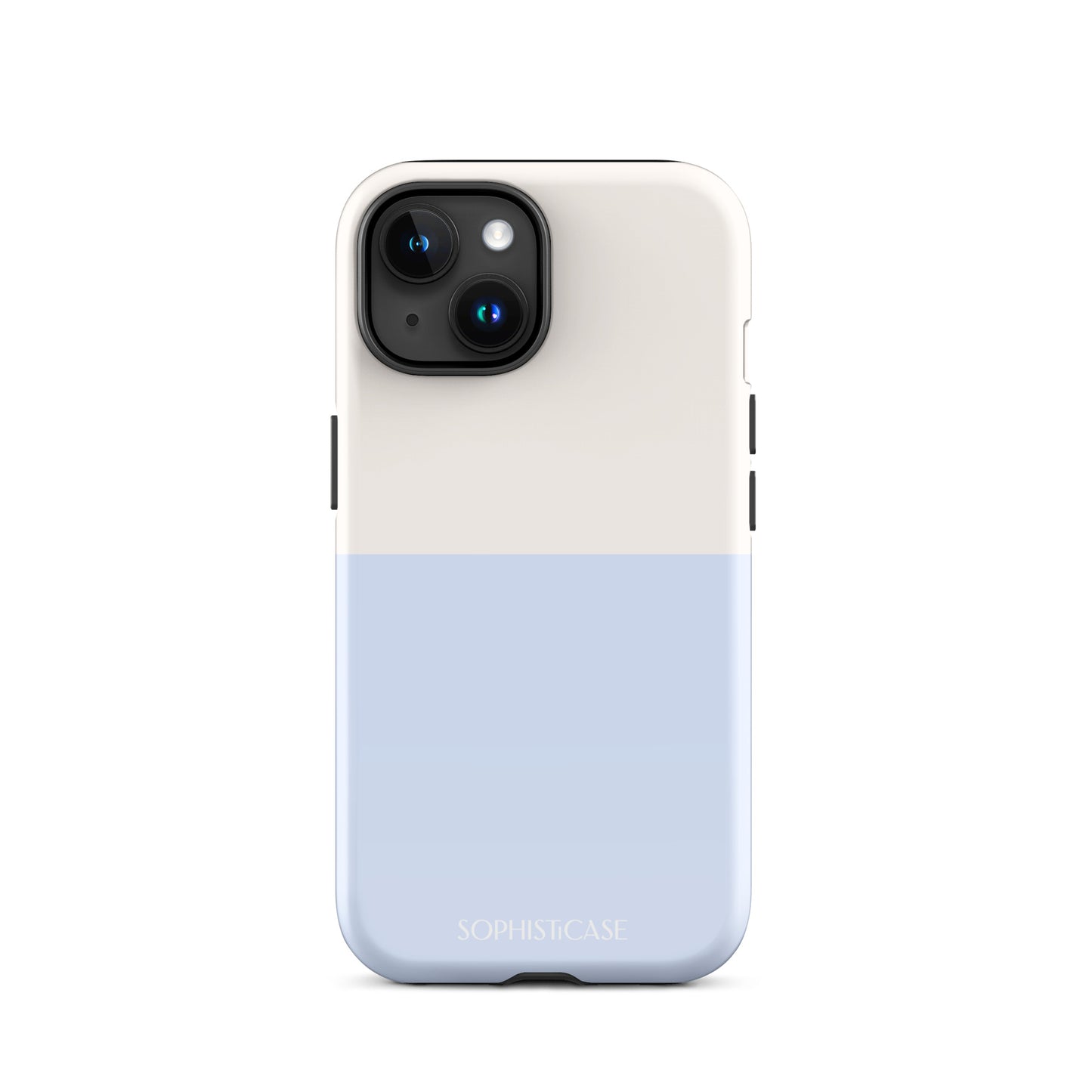 Basics Collection Tough Phone Case Featuring Two Tone Blue Cream Design for iPhone 15 Glossy