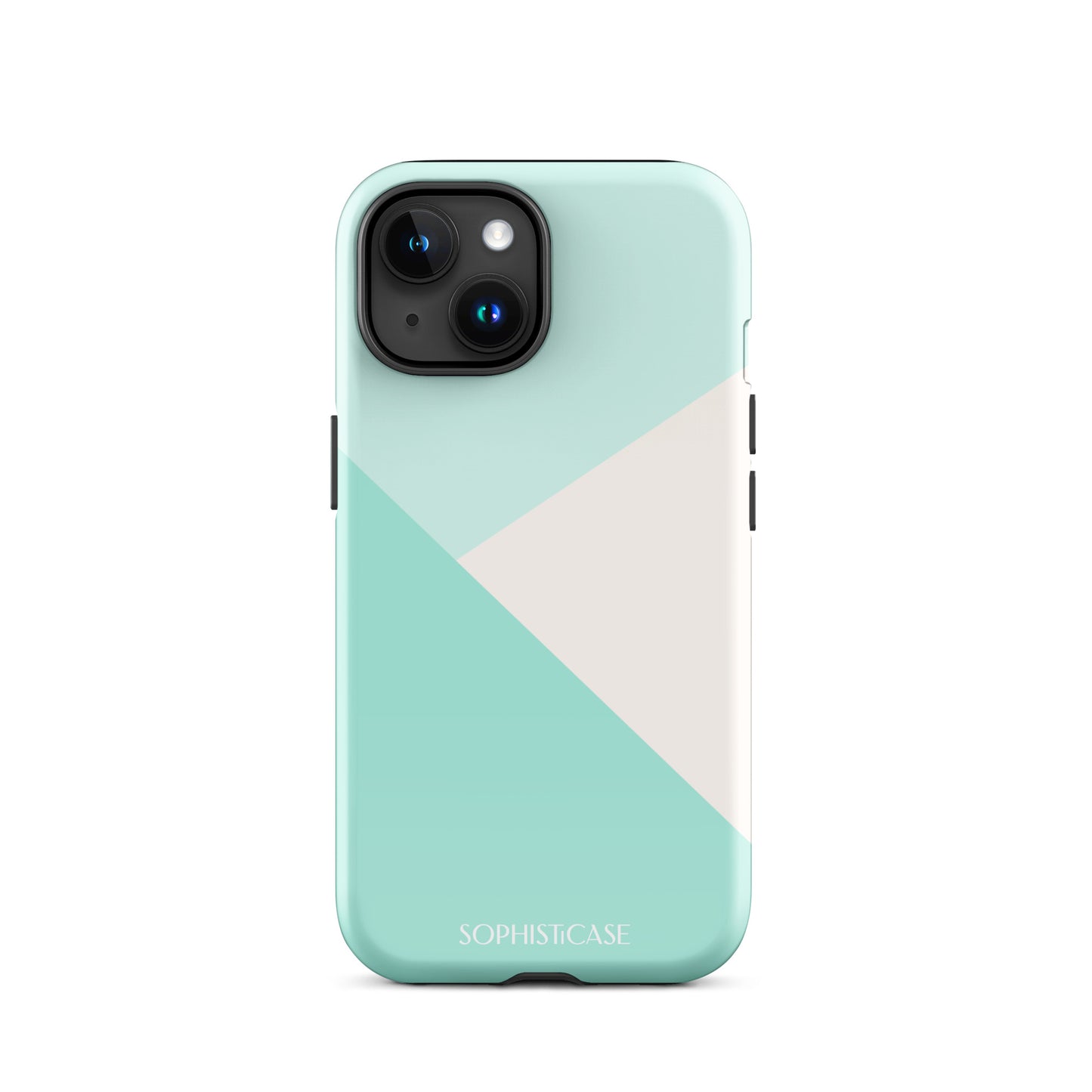 Tough Phone Case Featuring Three Tone Mint Green Cream Diagonal Design for iPhone 15 Glossy 