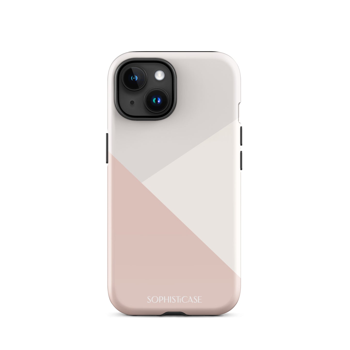 Tough Phone Case Featuring Three Tone Neutral Beige Cream Diagonal Design for iPhone 15 Glossy 