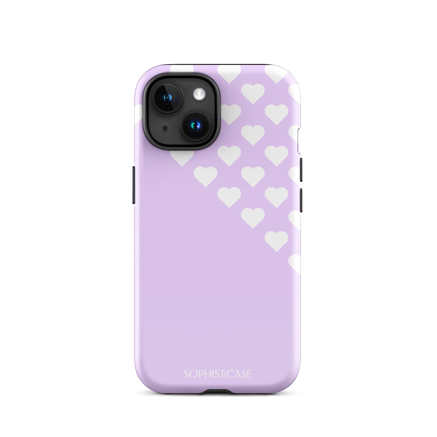 Tough Phone Case Featuring Purple Cream Tiny Hearts Design for iPhone 15 Glossy 