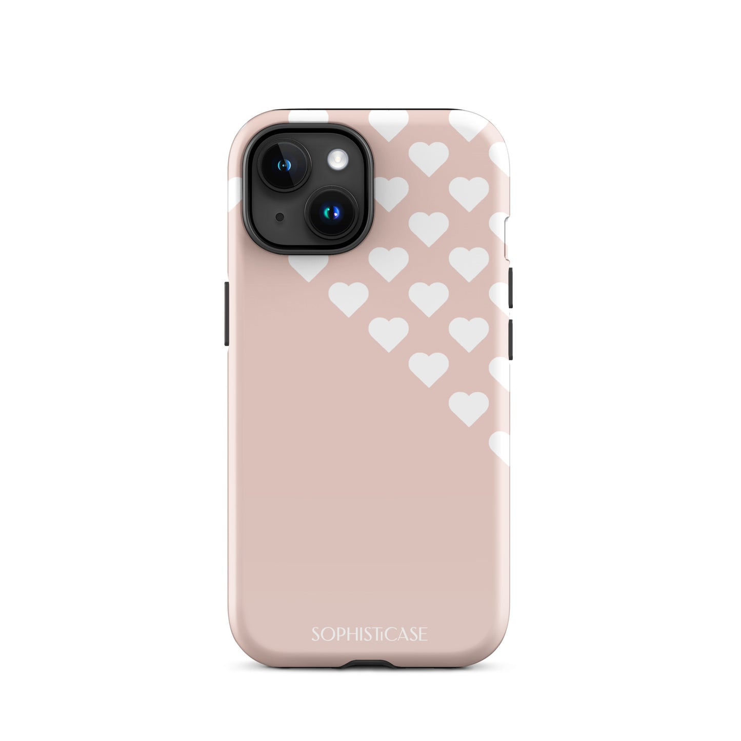 Tough Phone Case Featuring Neutral Beige Cream Tiny Hearts Design for iPhone 15 Glossy