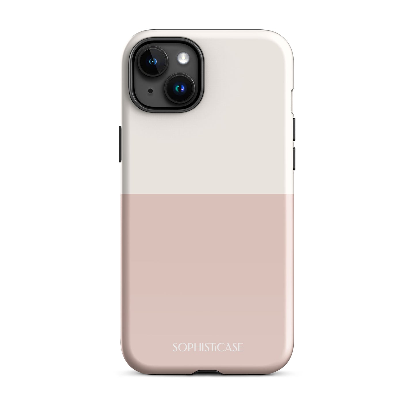 Tough Phone Case Featuring Two Tone Neutral Beige Cream Design for iPhone 15 Plus Glossy