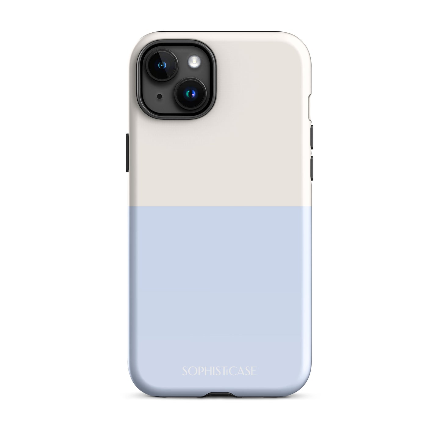 Basics Collection Tough Phone Case Featuring Two Tone Blue Cream Design for iPhone 15 Plus Glossy