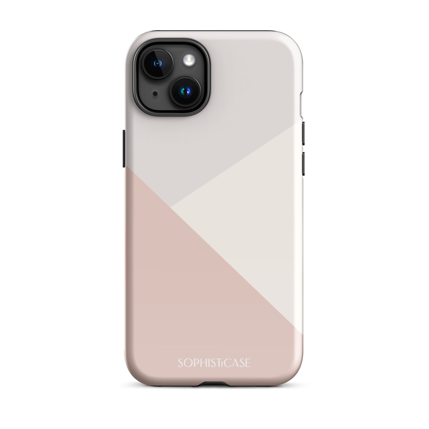 Tough Phone Case Featuring Three Tone Neutral Beige Cream Diagonal Design for iPhone 15 Plus Glossy