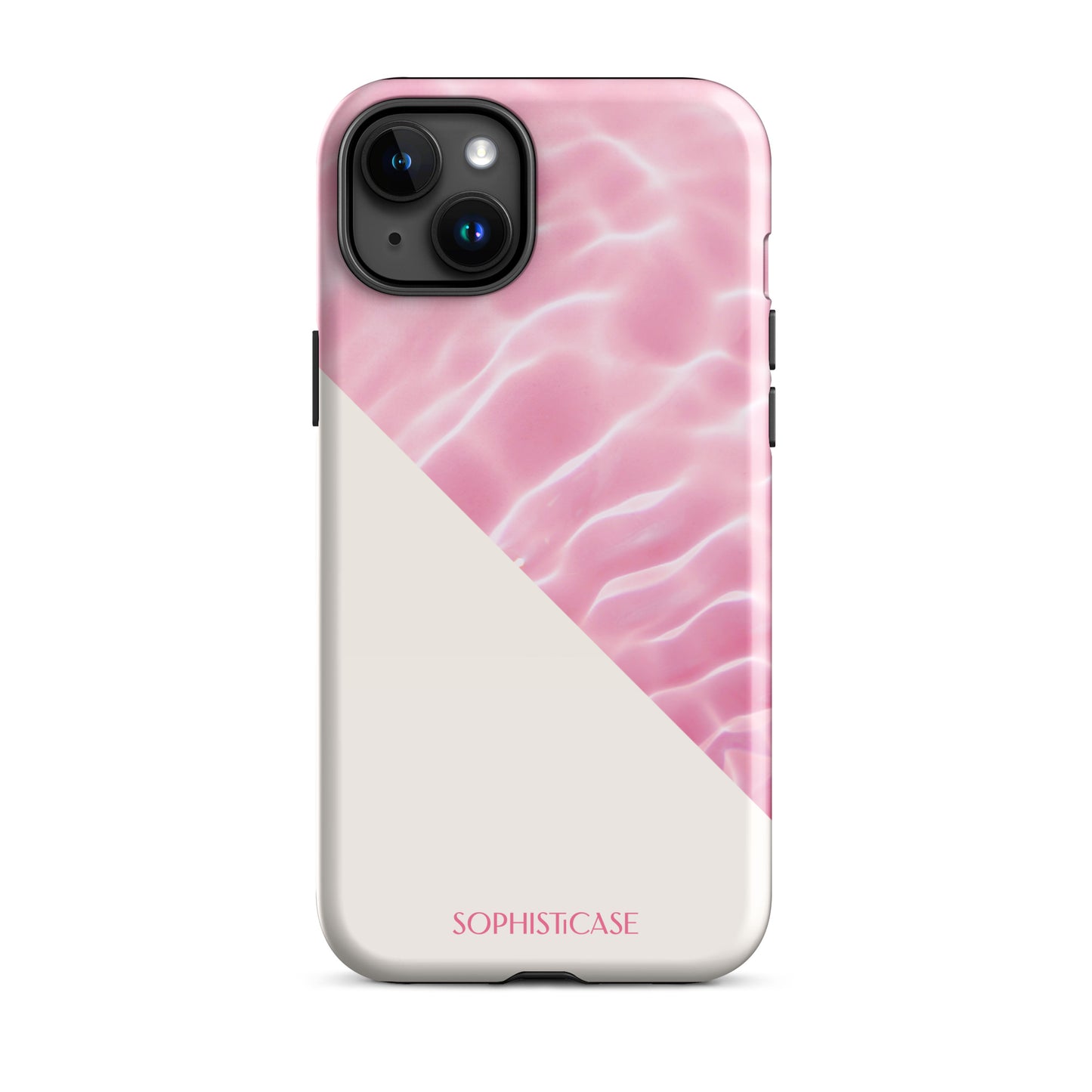 Tough Phone Case Featuring Pink Cream Summer Water Ripples Ocean Waves Design for iPhone 15 Plus Glossy