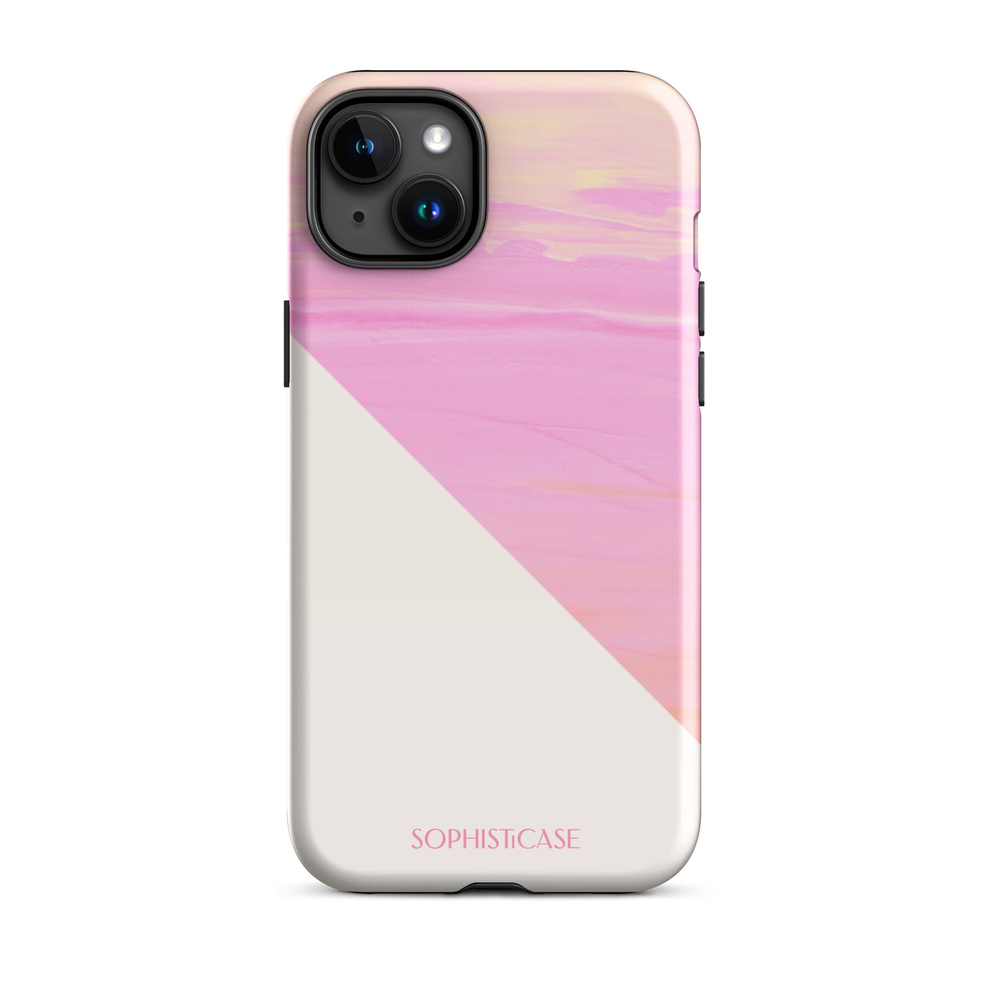 Tough Phone Case Featuring Yellow Pink Cream Summer Sunset Water Ripples Ocean Waves Design for iPhone 15 Plus Glossy