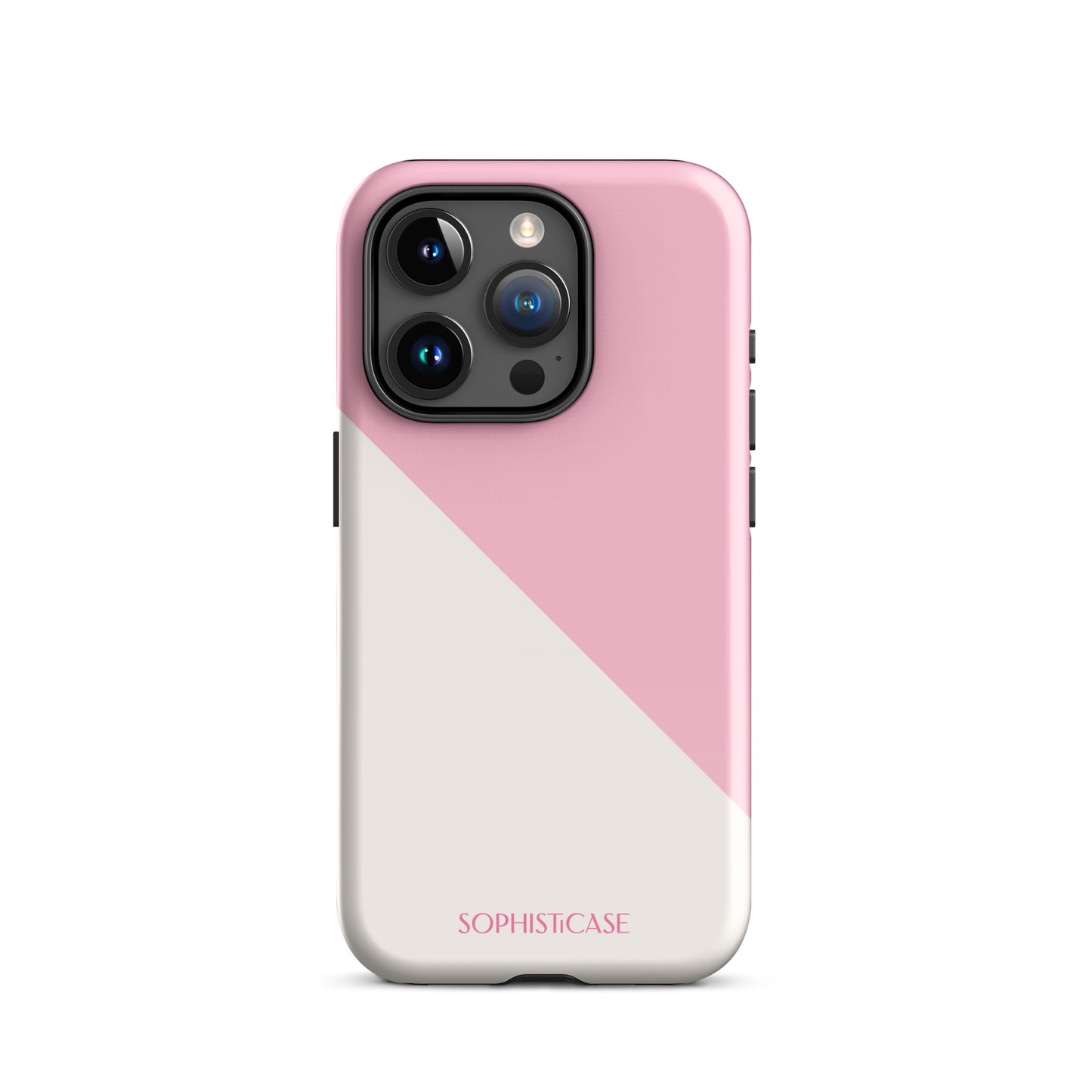 Tough Phone Case Featuring Pink Cream Diagonal Split Design for iPhone 15 Pro Glossy