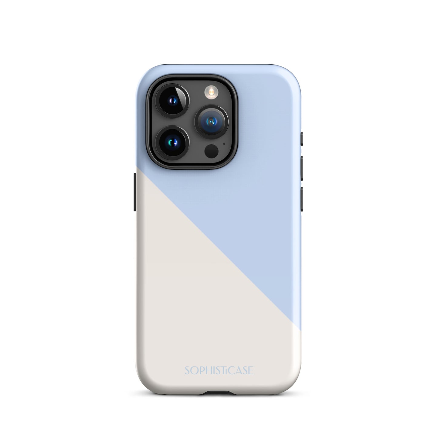 Tough Phone Case Featuring Baby Blue Cream Diagonal Split Design for iPhone 15 Pro Glossy