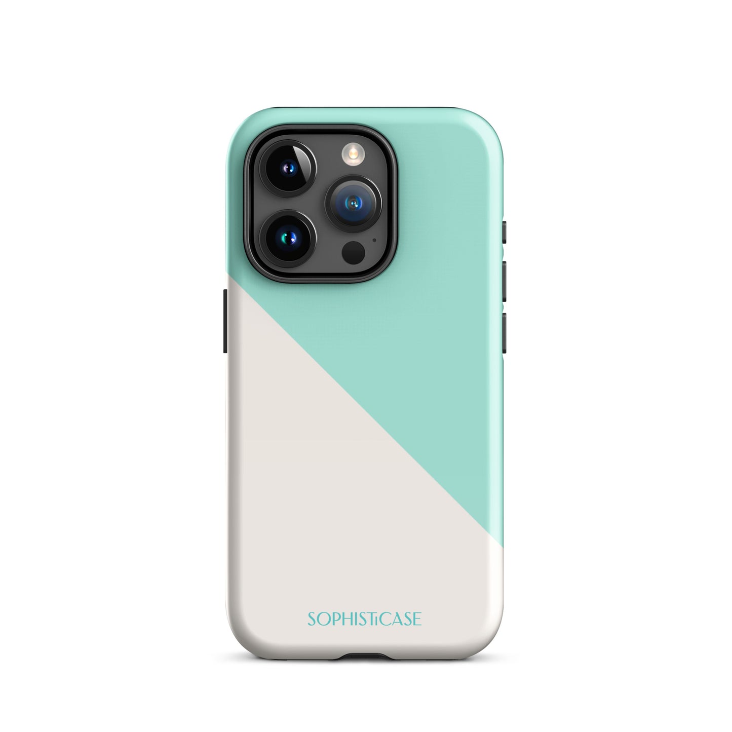 Tough Phone Case Featuring Mint Green Cream Diagonal Split Design for iPhone 15 Pro Glossy