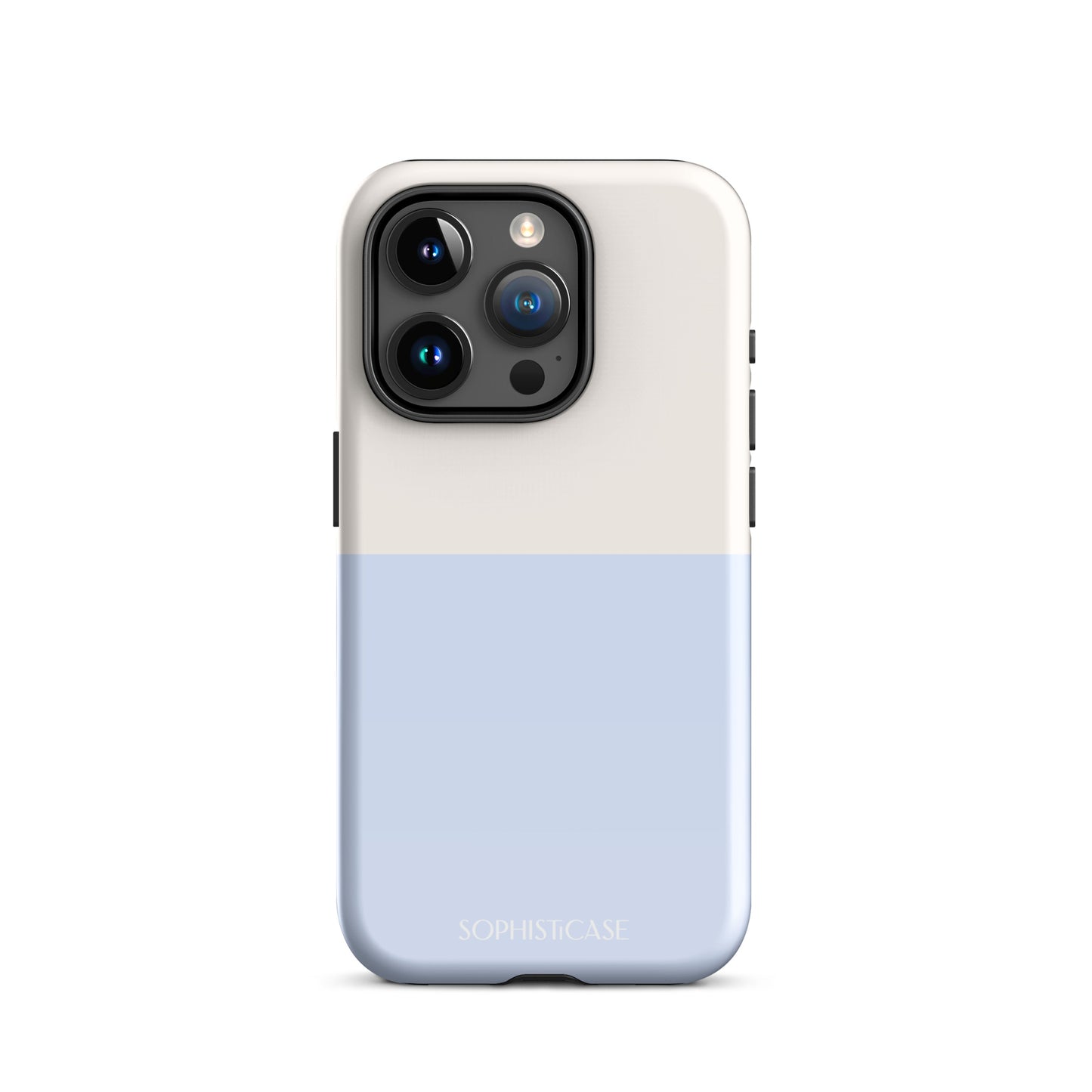 Basics Collection Tough Phone Case Featuring Two Tone Blue Cream Design for iPhone 15 Pro Glossy