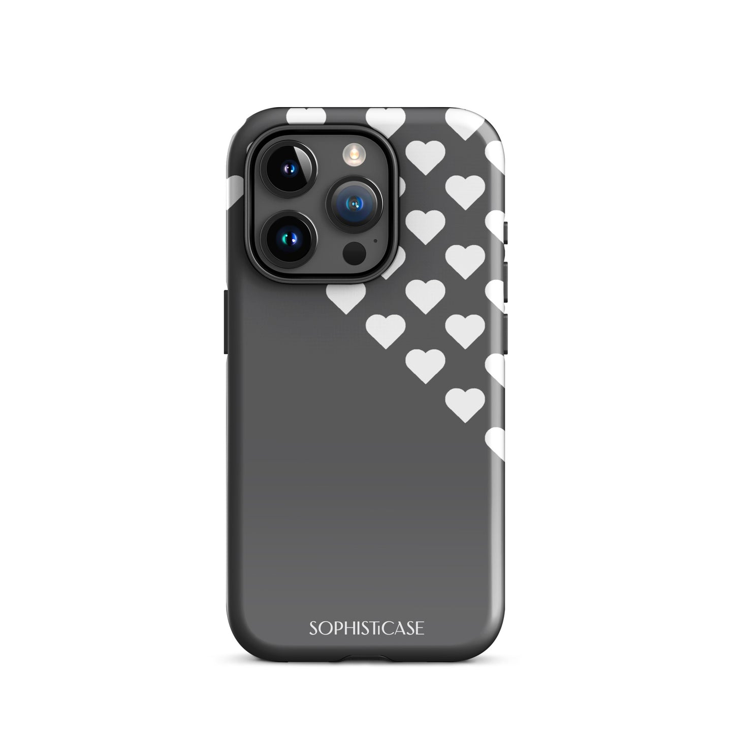 Tough Phone Case Featuring Black Cream Tiny Hearts Design for iPhone 15 Pro Glossy