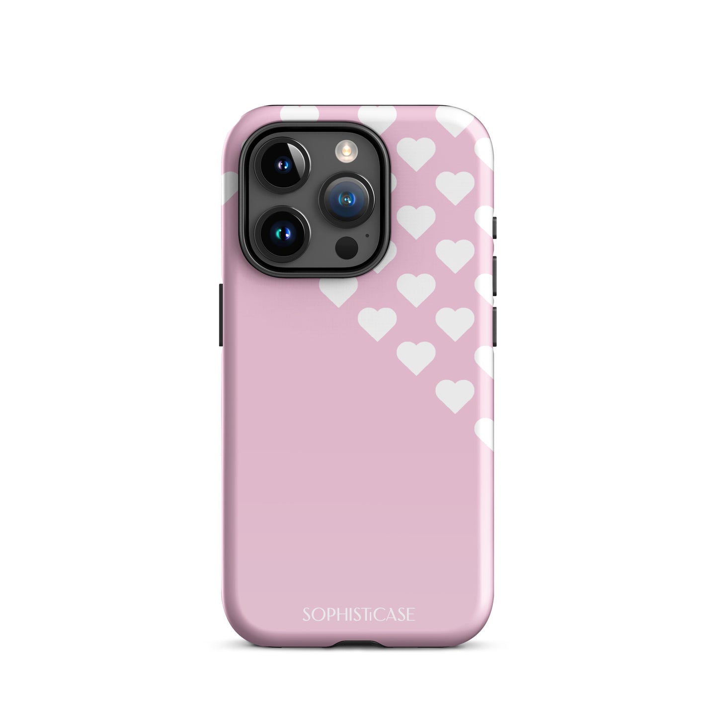 Tough Phone Case Featuring Pink Cream Tiny Hearts Design for iPhone 15 Pro Glossy