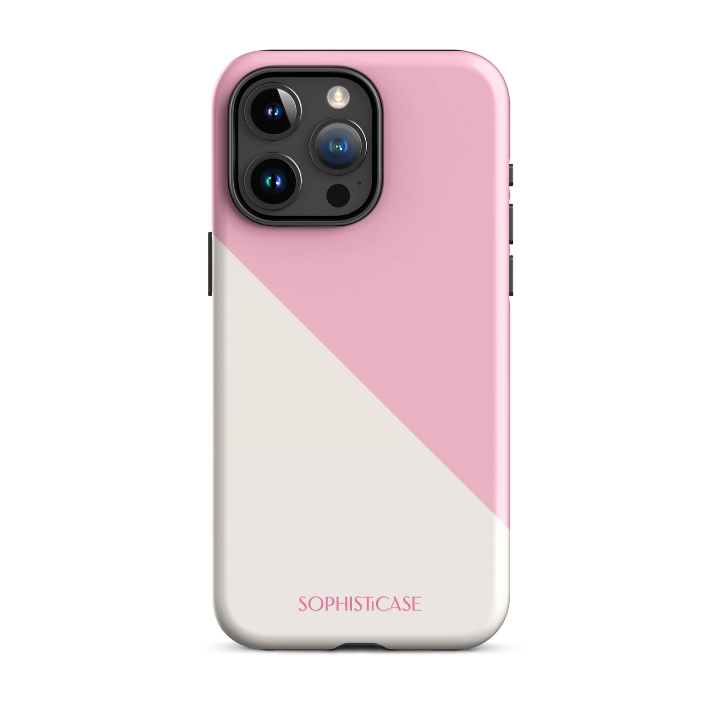 Tough Phone Case Featuring Pink Cream Diagonal Split Design for iPhone 15 Pro Max Glossy