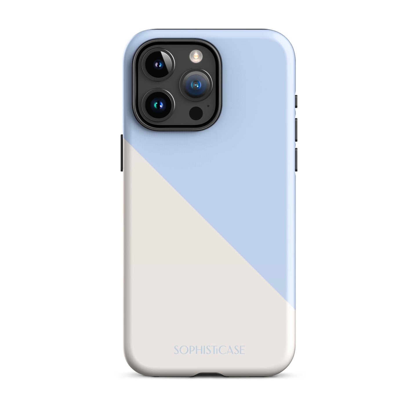 Tough Phone Case Featuring Baby Blue Cream Diagonal Split Design for iPhone 15 Pro Max Glossy