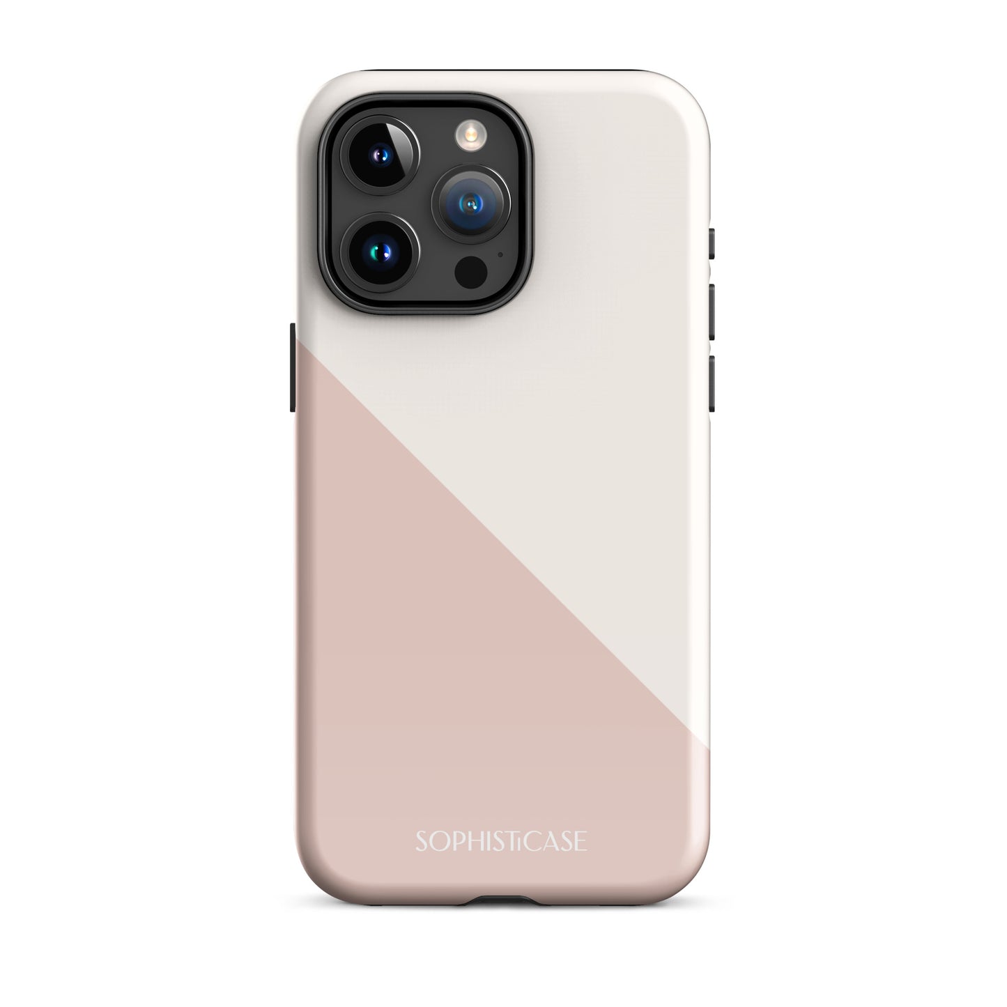 Tough Phone Case Featuring Neutral Beige Cream Diagonal Split Design for iPhone 15 Pro Max Glossy