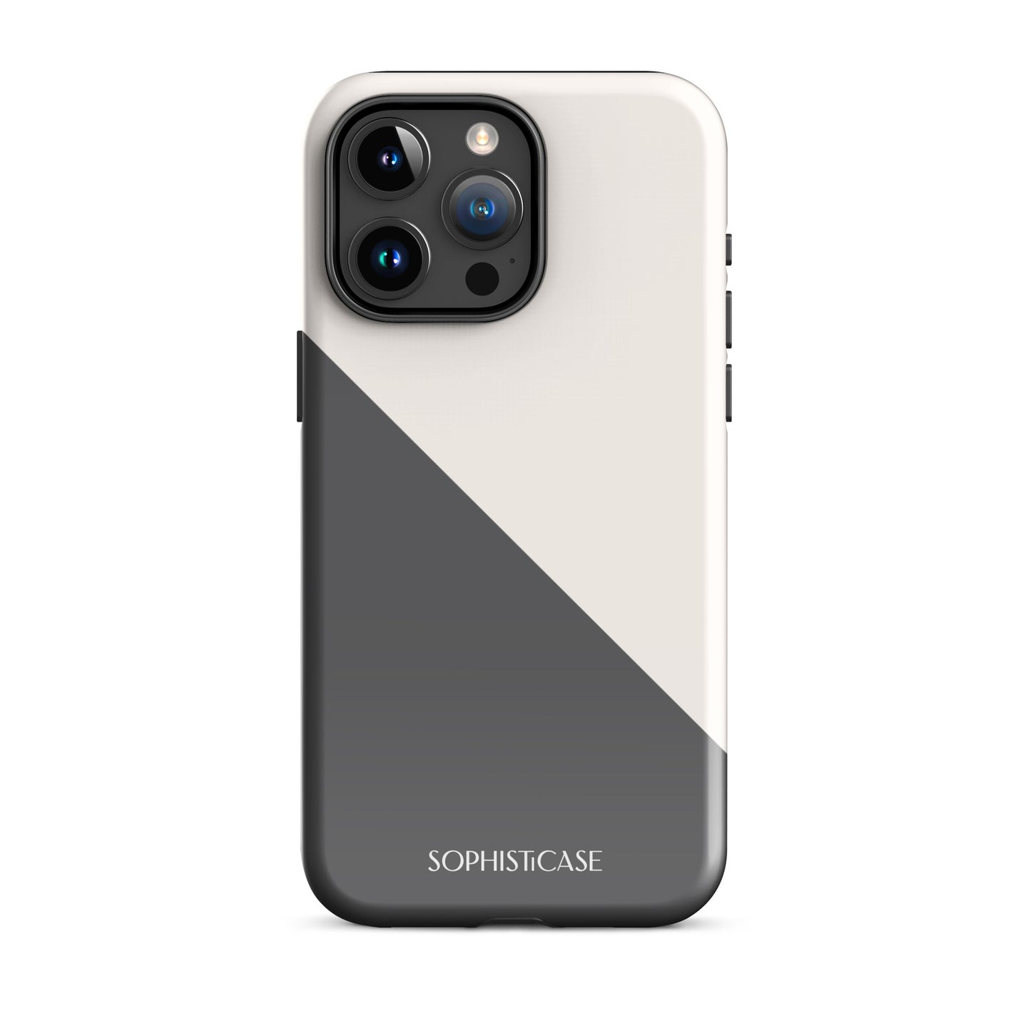 Tough Phone Case Featuring Grey Cream Diagonal Split Design for iPhone 15 Pro Max Glossy