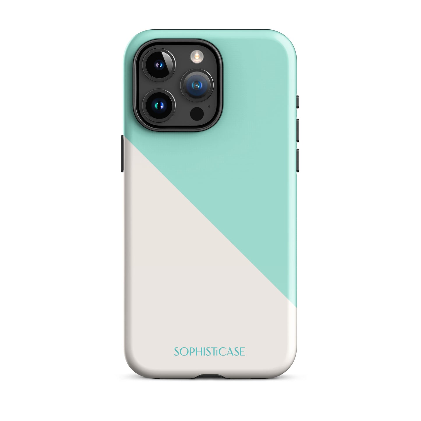 Tough Phone Case Featuring Mint Green Cream Diagonal Split Design for iPhone 15 Pro Max Glossy