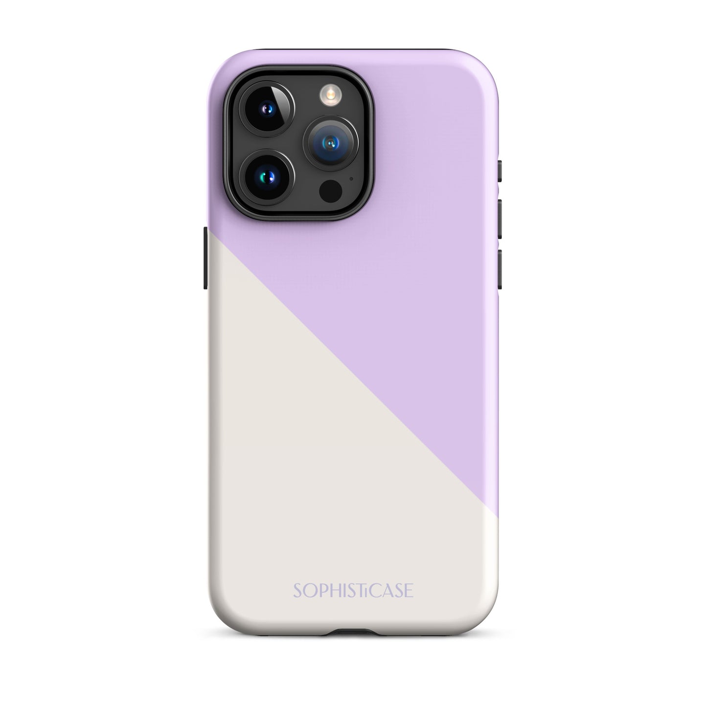 Tough Phone Case Featuring Purple Cream Diagonal Split Design for iPhone 15 Pro Max Glossy