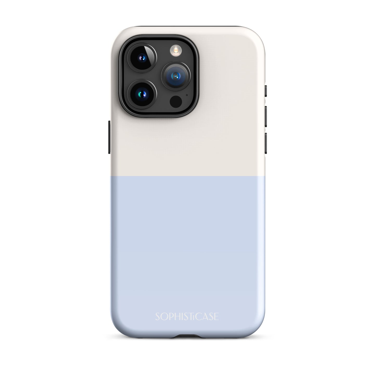 Basics Collection Tough Phone Case Featuring Two Tone Blue Cream Design for iPhone 15 Pro Max Glossy