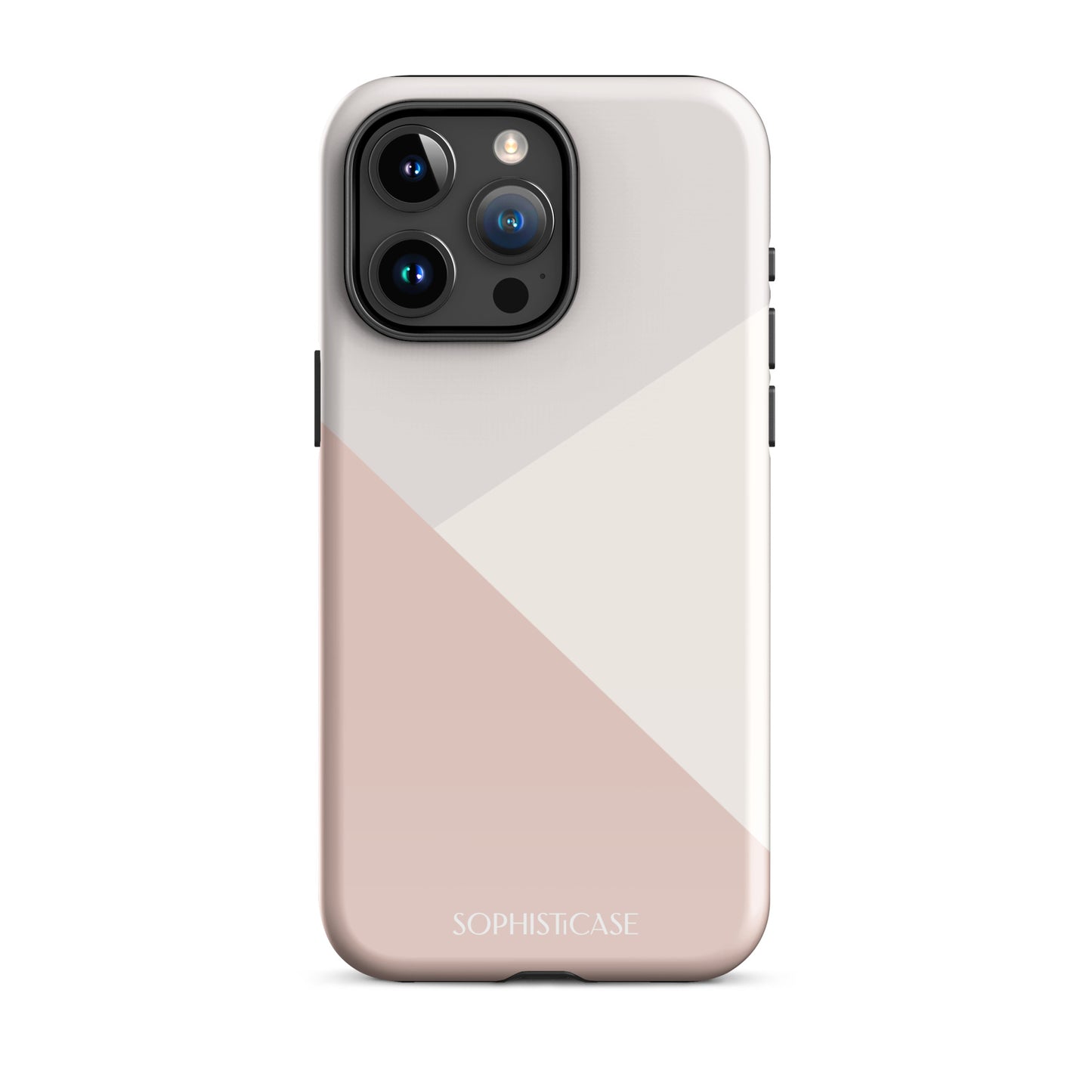 Tough Phone Case Featuring Three Tone Neutral Beige Cream Diagonal Design for iPhone 15 Pro Max Glossy