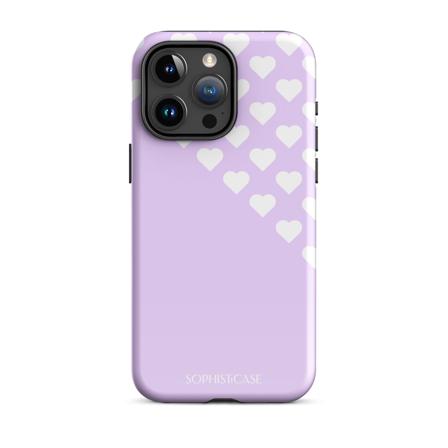 Tough Phone Case Featuring Purple Cream Tiny Hearts Design for iPhone 15 Pro Max Glossy