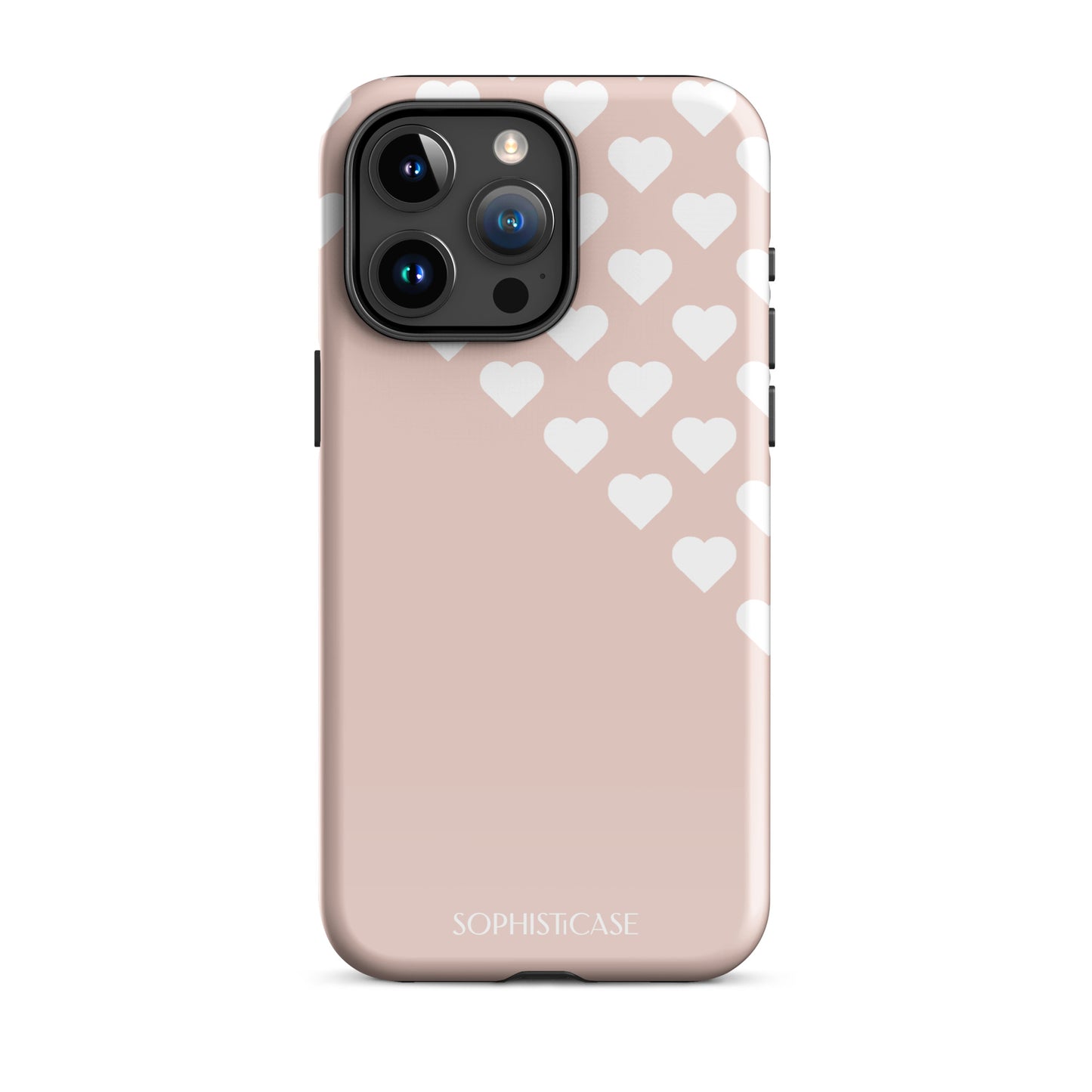 Tough Phone Case Featuring Neutral Beige Cream Tiny Hearts Design for iPhone 15 Pro Max Glossy