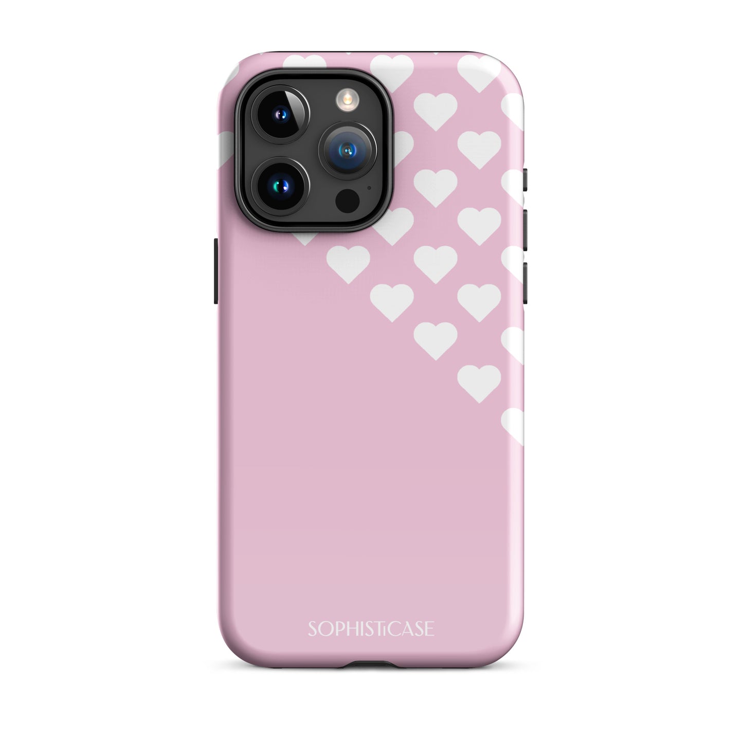 Tough Phone Case Featuring Pink Cream Tiny Hearts Design for iPhone 15 Pro Max Glossy 