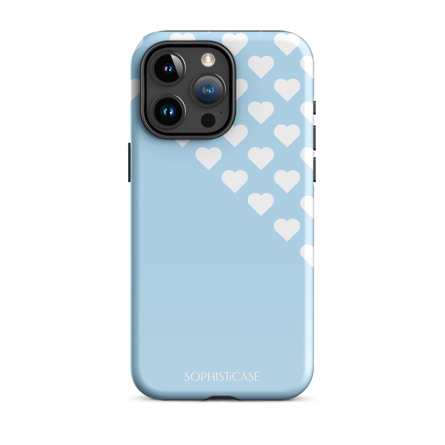 Tough Phone Case Featuring Blue Cream Tiny Hearts Design for iPhone 15 Pro Max Glossy