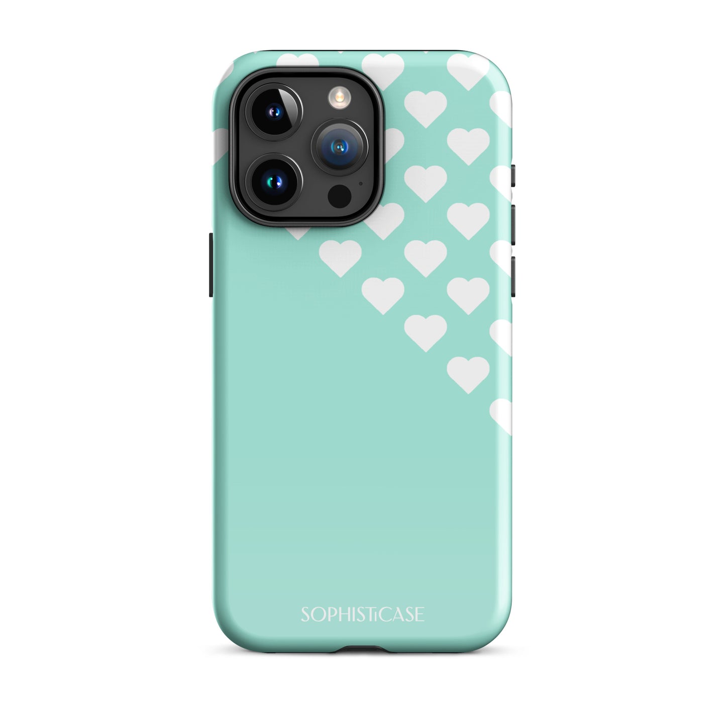 Tough Phone Case Featuring Black Cream Tiny Hearts Design for iPhone 15 Pro Max Glossy