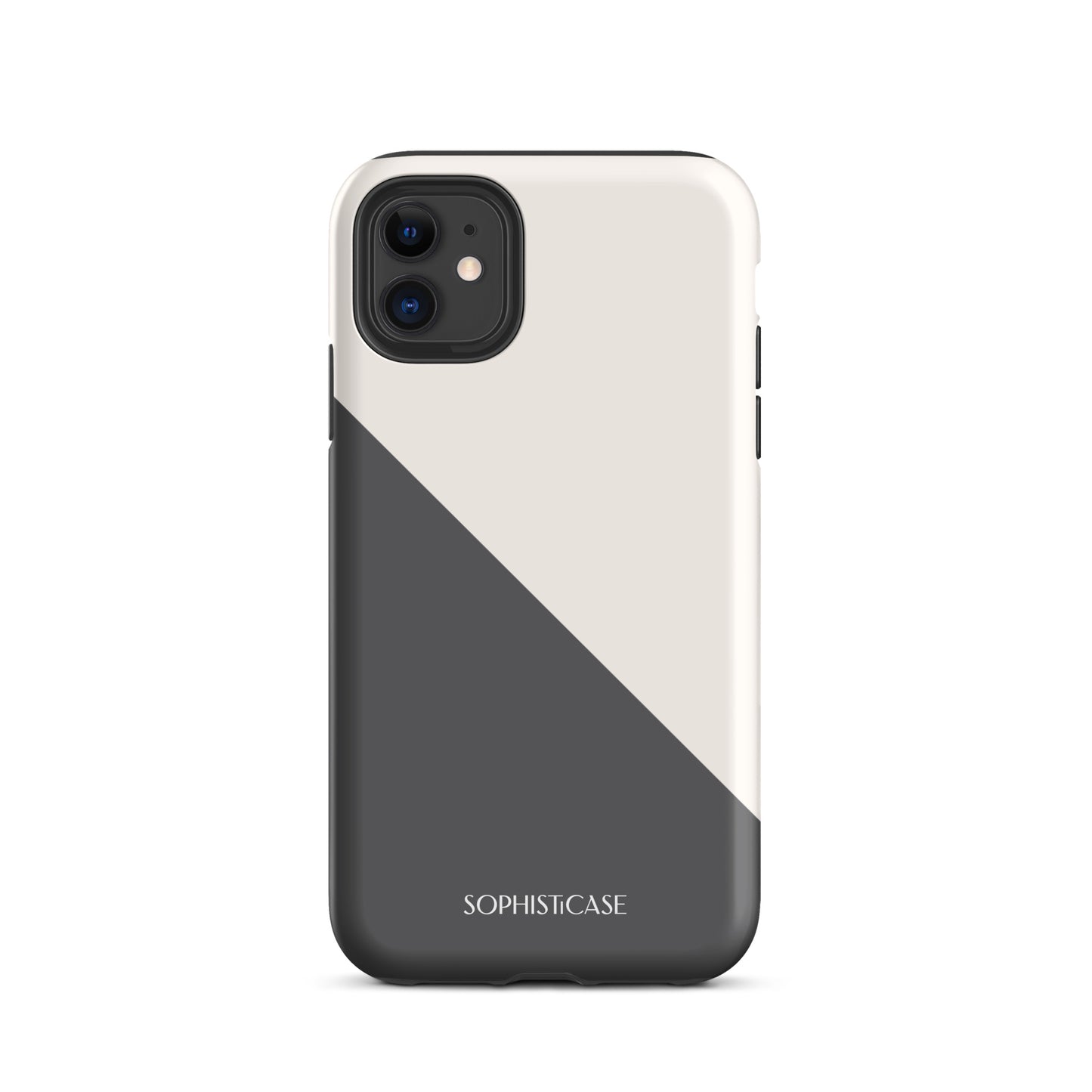 Tough Phone Case Featuring Grey Cream Diagonal Split Design for iPhone 11 Matte