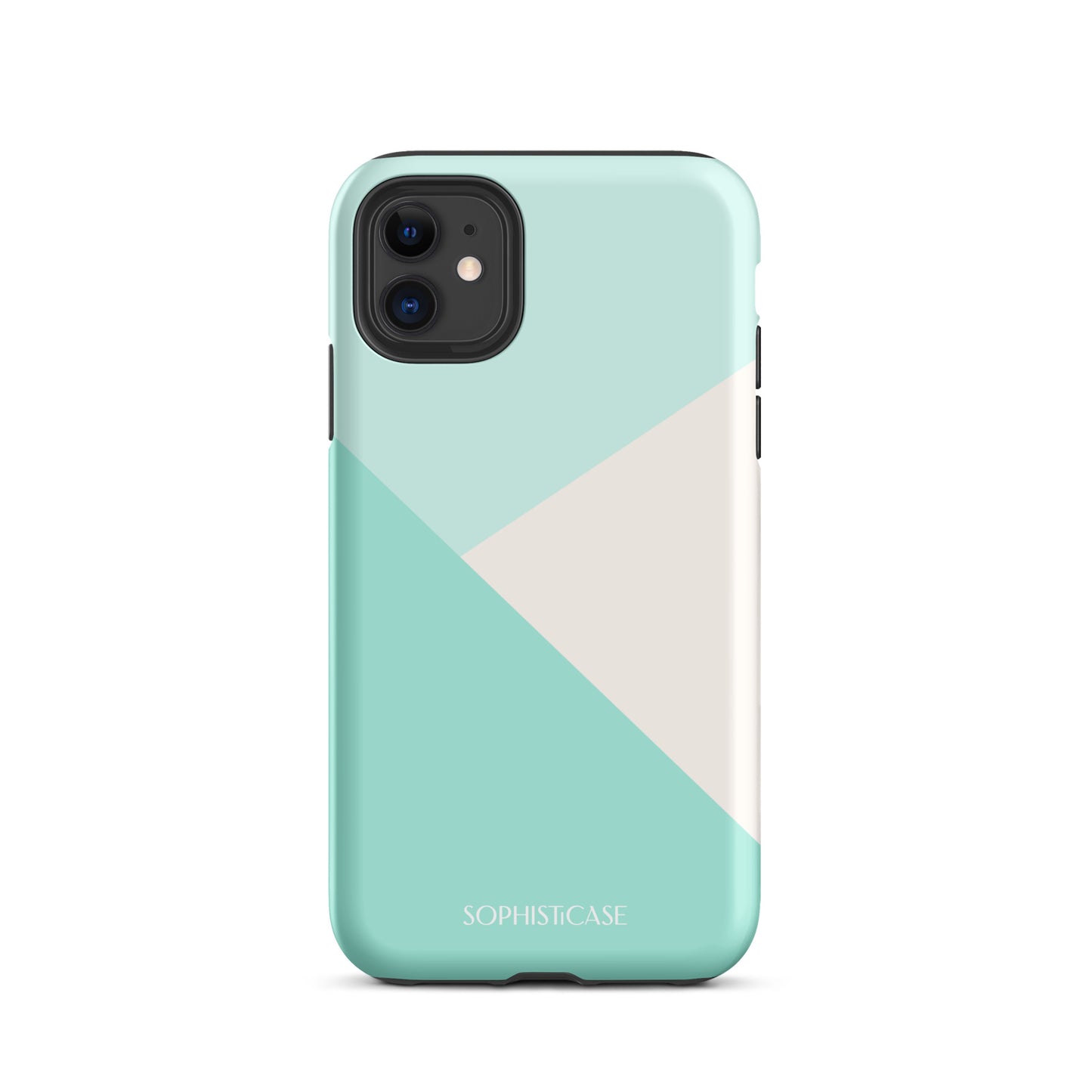 Tough Phone Case Featuring Three Tone Mint Green Cream Diagonal Design for iPhone 11 Matte