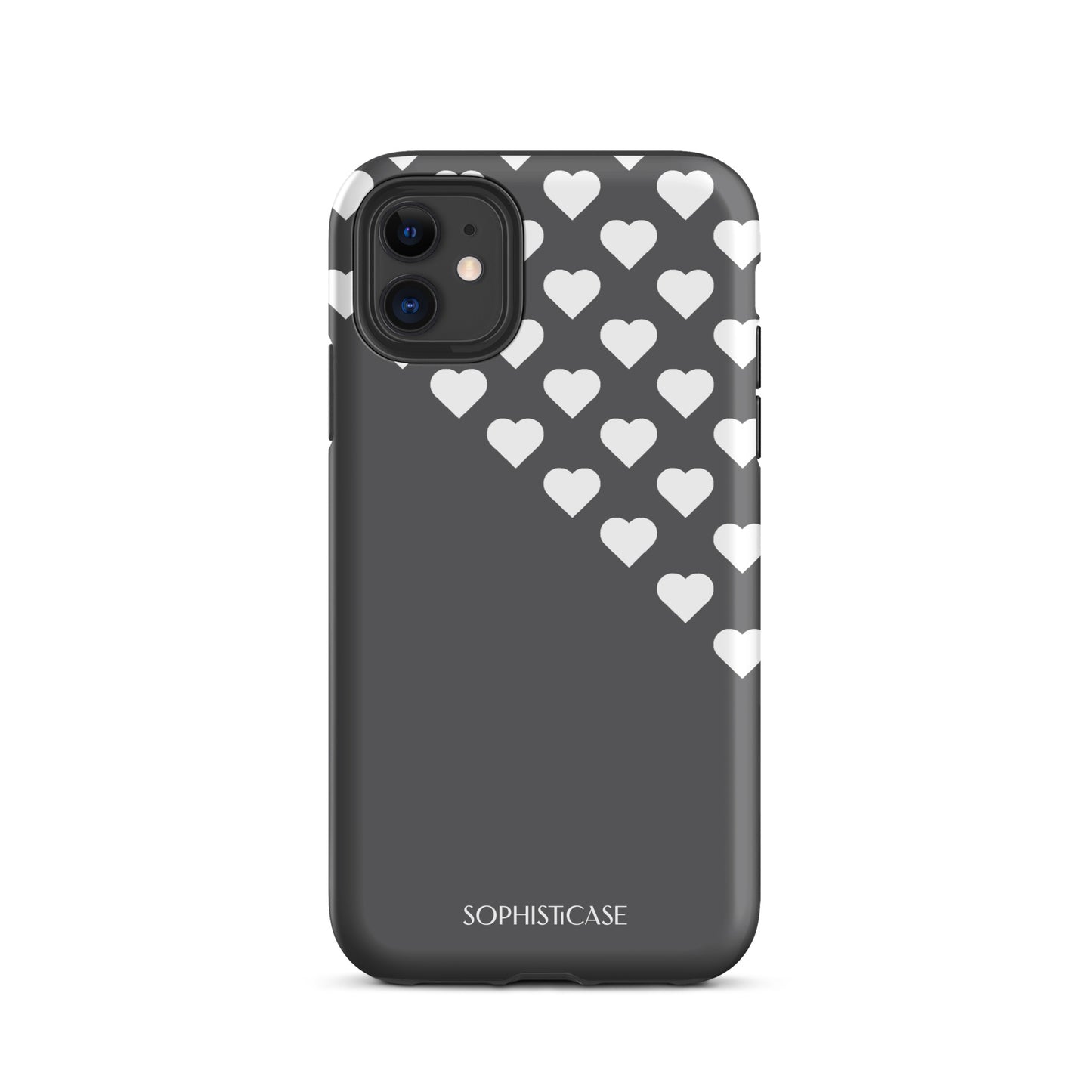 Tough Phone Case Featuring Black Cream Tiny Hearts Design for iPhone 11 Matte