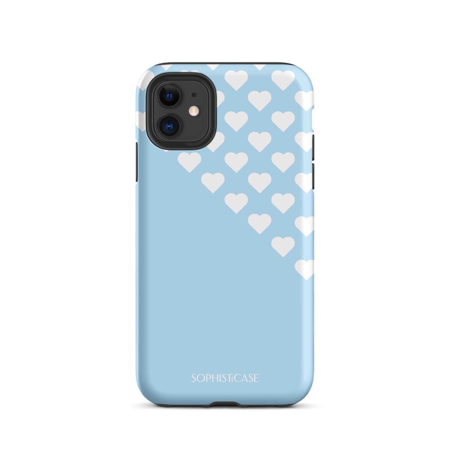 Tough Phone Case Featuring Blue Cream Tiny Hearts Design for iPhone 11 Matte