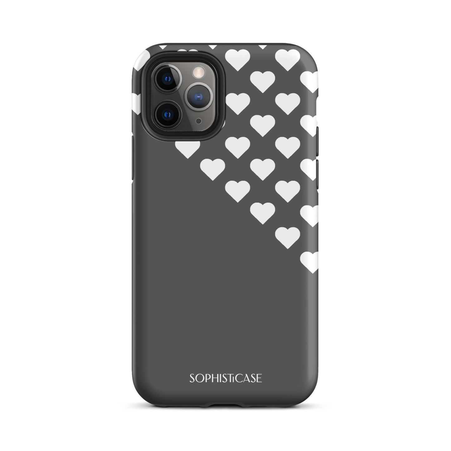 Tough Phone Case Featuring Black Cream Tiny Hearts Design for iPhone 11 Pro Matte