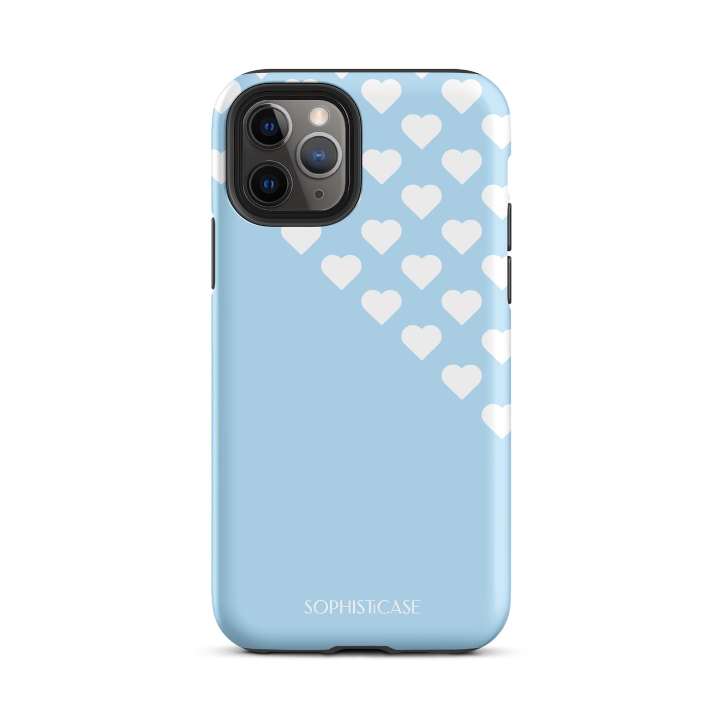 Tough Phone Case Featuring Blue Cream Tiny Hearts Design for iPhone 11 Pro Matte