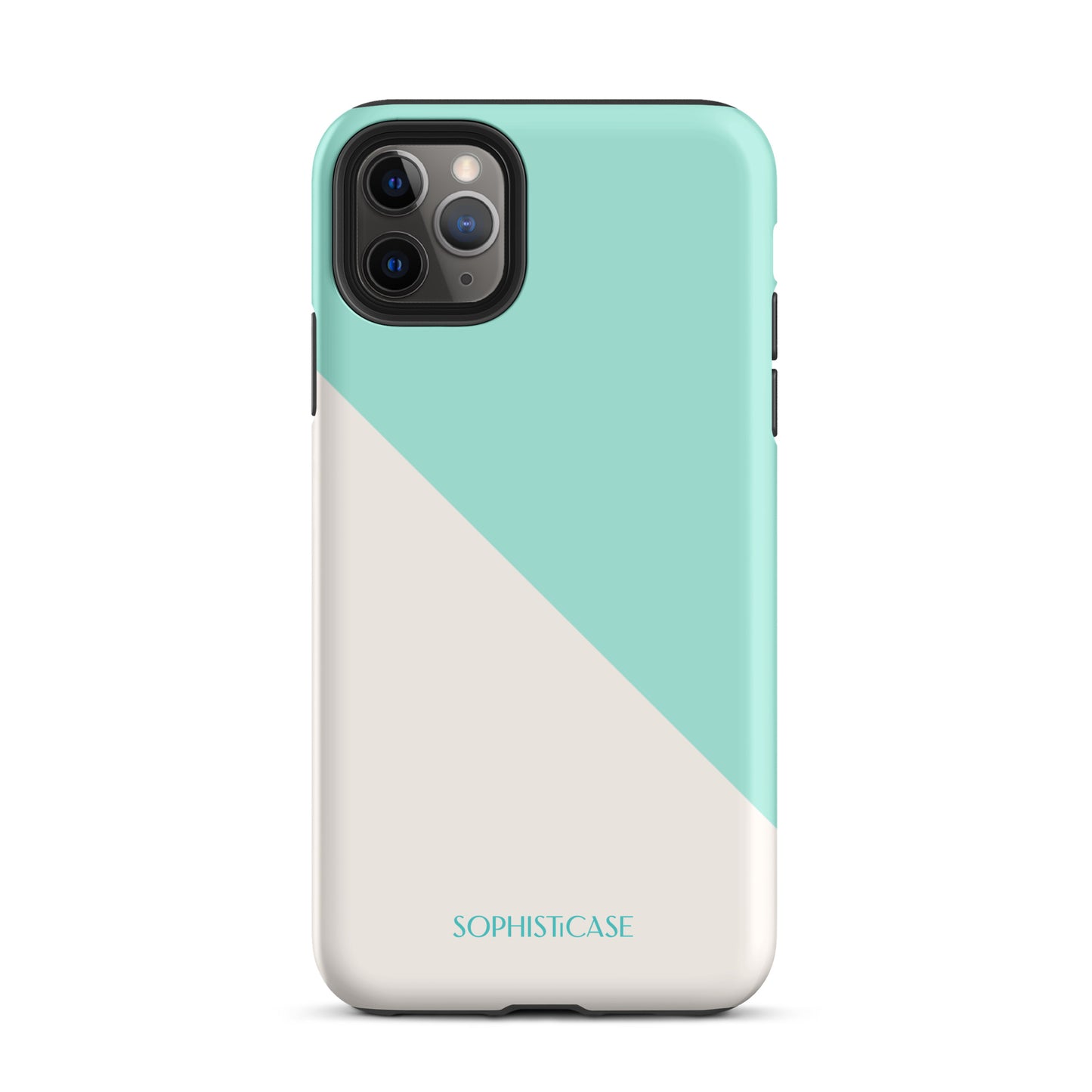 Tough Phone Case Featuring Mint Green Cream Diagonal Split Design for iPhone 11 Pro Max Matte