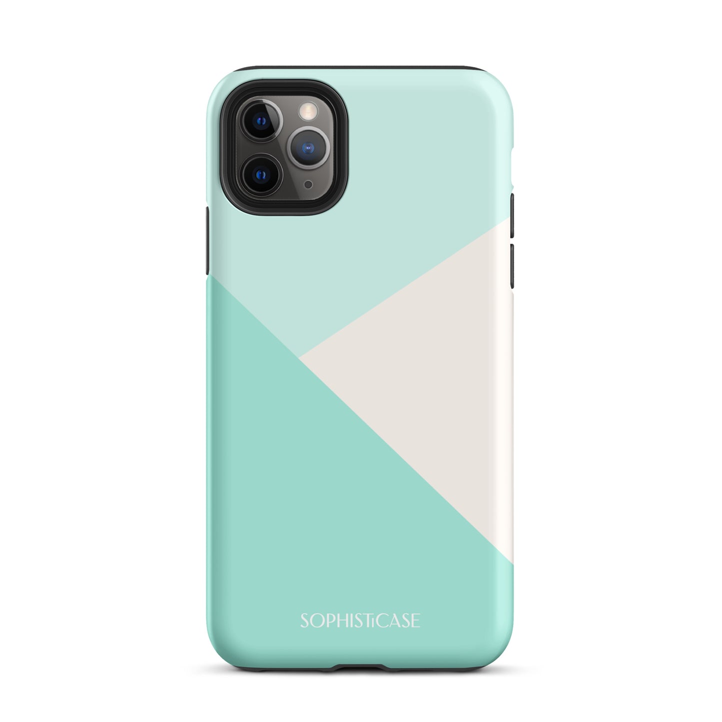 Tough Phone Case Featuring Three Tone Mint Green Cream Diagonal Design for iPhone 11 Pro Max Matte