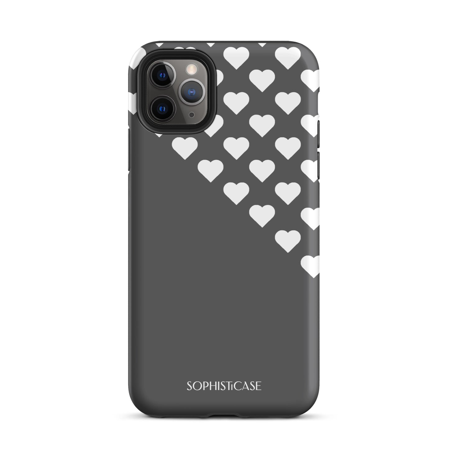 Tough Phone Case Featuring Black Cream Tiny Hearts Design for iPhone 11 Pro Max Matte