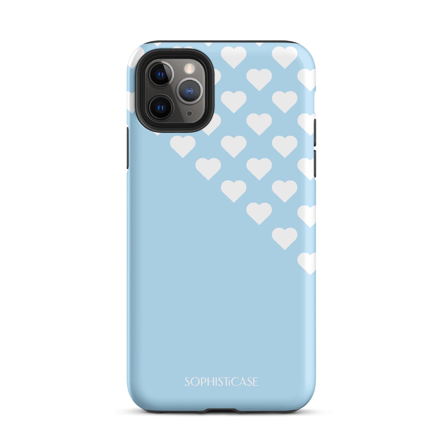 Tough Phone Case Featuring Blue Cream Tiny Hearts Design for iPhone 11 Pro Max Matte