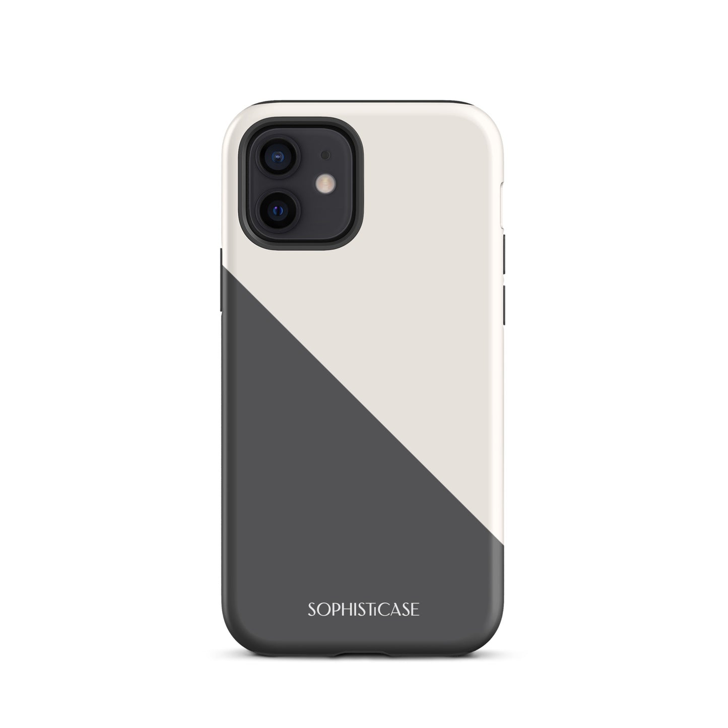 Tough Phone Case Featuring Grey Cream Diagonal Split Design for iPhone 12 Matte